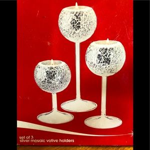 3 Silver mosaic votive holders